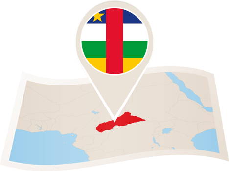 Folded map of Central African Republic with flag pin of Central African Republic. png