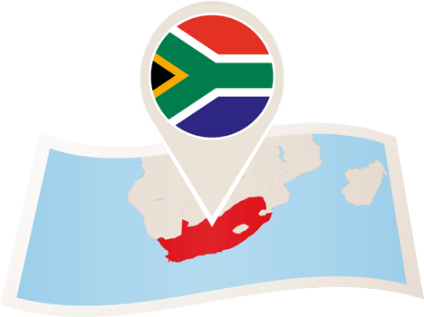Folded map of South Africa with flag pin of South Africa. png