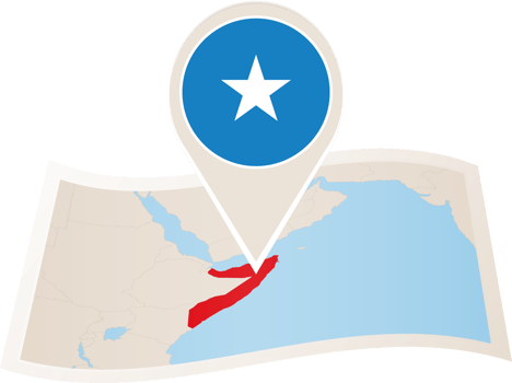 Folded map of Somalia with flag pin of Somalia. png