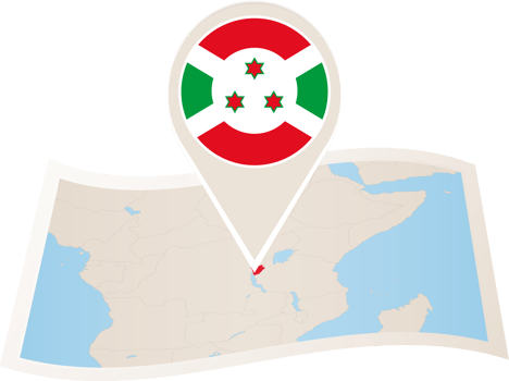 Folded map of Burundi with flag pin of Burundi. png