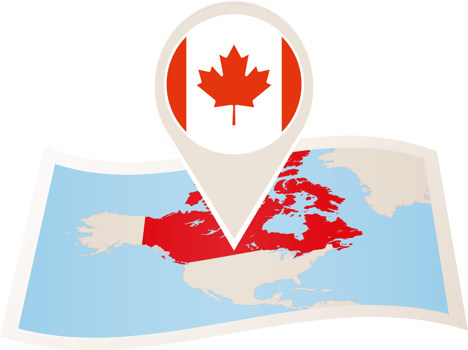 Folded map of Canada with flag pin of Canada. png