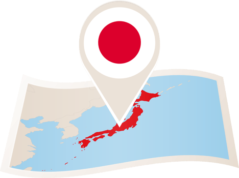 Folded map of Japan with flag pin of Japan png