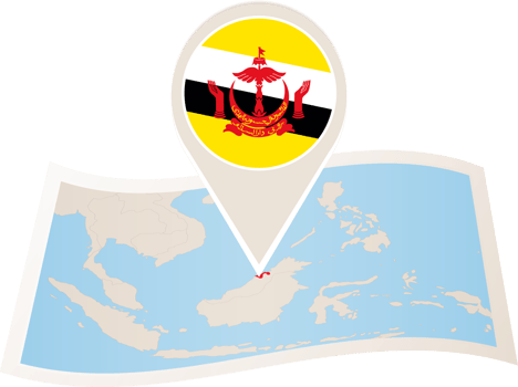 Folded map of Brunei with flag pin of Brunei. png