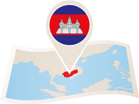 Folded map of Cambodia with flag pin of Cambodia. png