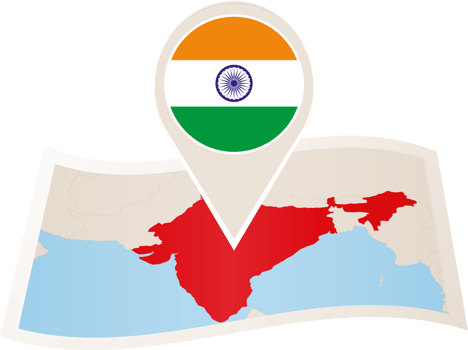 Folded map of India with flag pin of India. png