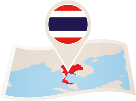 Folded map of Thailand with flag pin of Thailand. png