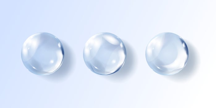 Transparent hyaluronic acid bubbles. Clear collagen drops. Cosmetic serum vector