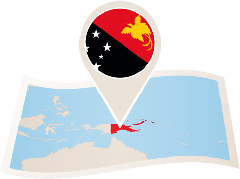 Folded map of Papua New Guinea with flag pin of Papua New Guinea. png