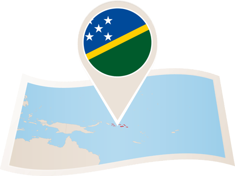Folded map of Solomon Islands with flag pin of Solomon Islands. png