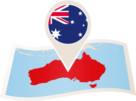 Folded map of Australia with flag pin of Australia. png