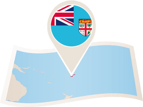 Folded map of Fiji with flag pin of Fiji. png