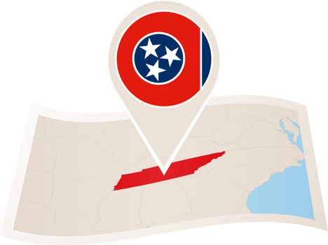 Folded map of Tennessee U.S. State with flag pin of Tennessee. png