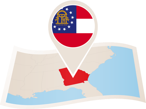 Folded map of Georgia U.S. State with flag pin of Georgia. png