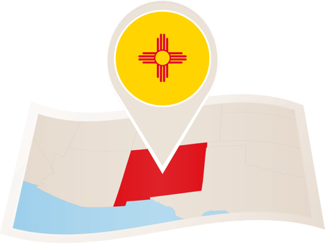 Folded map of New Mexico U.S. State with flag pin of New Mexico. png