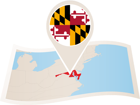Folded map of Maryland U.S. State with flag pin of Maryland. png
