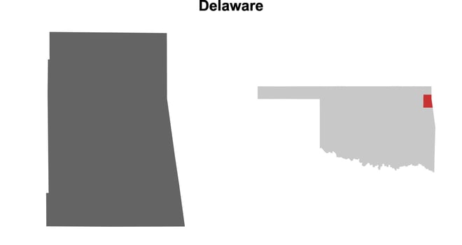 Delaware County, Oklahoma blank outline map set vector