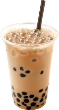 Cold bubble milk tea with tapioca pearls png