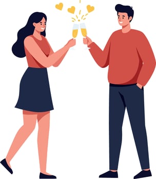 Couple celebrating with drinks in a cheerful flat illustration vector