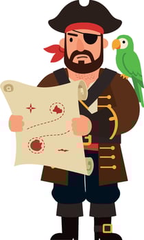 Pirate character holding a treasure map in flat art vector