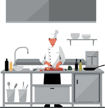 Chef preparing ingredients in modern kitchen flat art vector