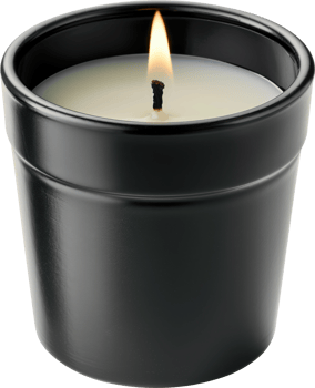 Lit candle in black jar png