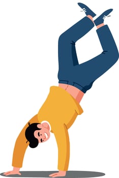 Person performing a handstand in vibrant flat illustration vector