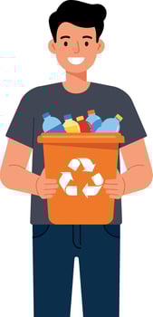 Person holding recycling bin with trash in flat art vector