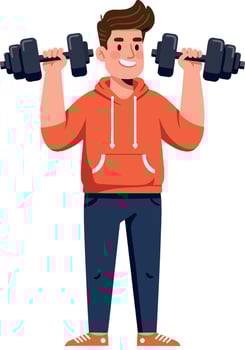 Young man lifting dumbbells in flat design art vector