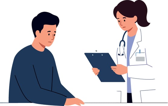 Doctor consulting with patient, flat design, medical illustration vector