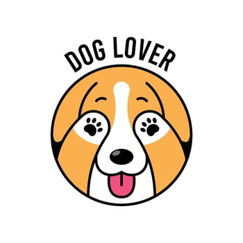 CUTE DOG IS COVERING HIS EYES WITH HIS PAWS LOGO DESIGN vector