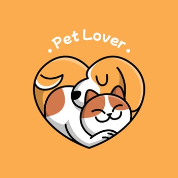 CUTE SLEEPING CAT AND DOG IN HEART SHAPE DESIGN LOGO vector