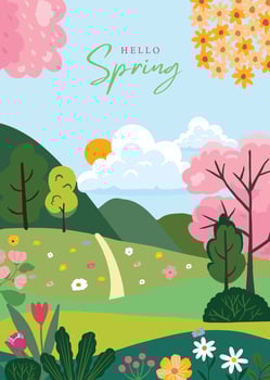 Spring landscape background with mountain vector
