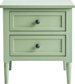 Pale green nightstand with two drawers png