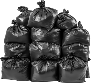 Pile of black plastic garbage bags png