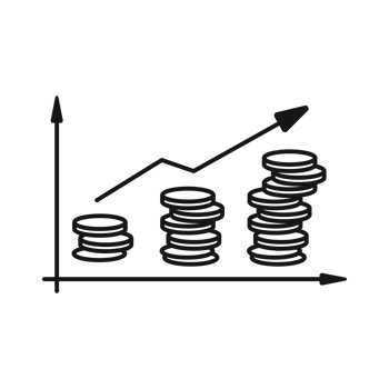 Line graph with increasing coin illustration png