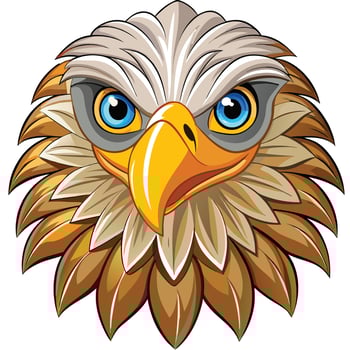 an eagle head with blue eyes and feathers vector
