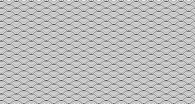Japanese minimalist pattern, Repeating pattern of black and white semicircles. vector