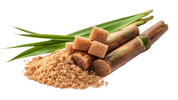 Brown Sugar Cubes Granulated Sugarcane Stalks Leaves png