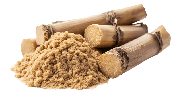 Brown Sugarcane Stalks and Granulated Sugar Powder png
