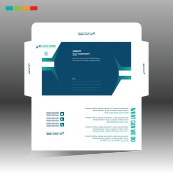 A business card with a blue and green design vector