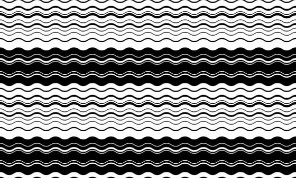 Abstract black and white wavy stripes pattern. Seamless design ideal for backgrounds, textiles, website design, and modern graphic projects. Stylish, minimalist aesthetic. vector