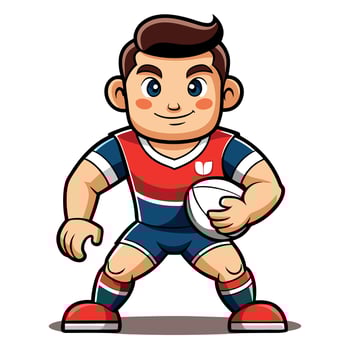 Strong and Confident Cartoon Rugby Athlete Holding a Ball with a Bold Stance vector