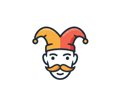 A striking logo featuring a jester face with a multicolored hat perfect png