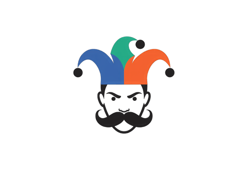 A striking logo featuring a jester face with a multicolored hat perfect for graphic design projects. png