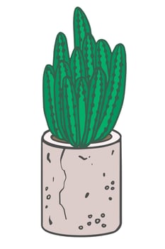 Candelabra cactus, green succulent in cement pot, home miniature plant, hand drawn illustration for cards, posters, flower shop cards vector