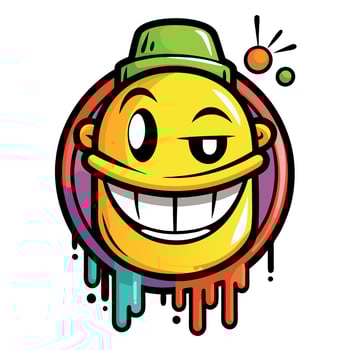 Street-Style Cartoon Emoticon with a Graffiti-Inspired Spray Paint Design vector