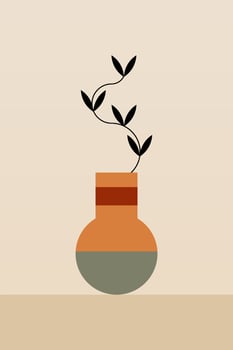 Flat plant design geometric boho jar wall art background illustration vector