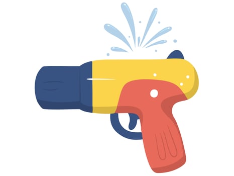 colorful water gun with blue nozzle, yellow body, and red handle, perfect for summer fun and outdoor play vector