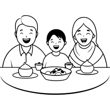 Candid shot of a family enjoying a meal during Labh Pancham Clean vector