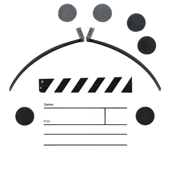 Movie clapper board and film strip png
